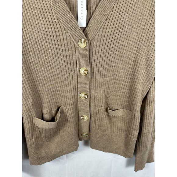 NWT Sanctuary Women’s Ribbed V-Neck Cardigan Sweater Heather Truffle M - Picture 8 of 10